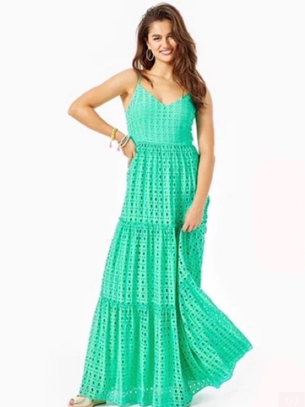 Lilly Pulitzer NWT Maxi Dress Gustavia Green Stripey Rayon Eyelet size 2